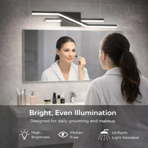 Vista 4 de SOLFART Luces de baño con acabado mate en negro, regulables, LED, para tocador, sobre espejo, 24 pulgadas, modernas, luces de pared