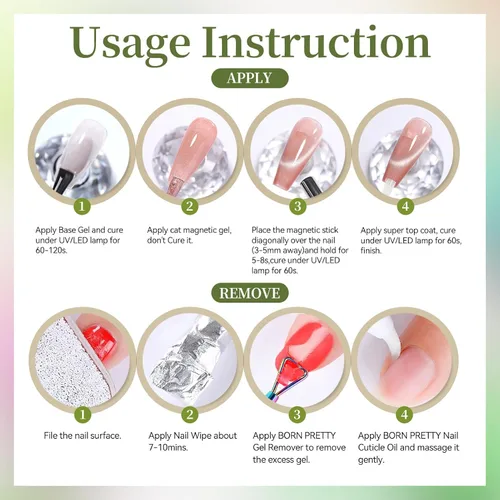 Vista 7 de Born Pretty Esmalte de uñas de gel magnético de ojos de gato verde, 6 colores brillantes con purpurina de cristal holográfico, salvia, oliva