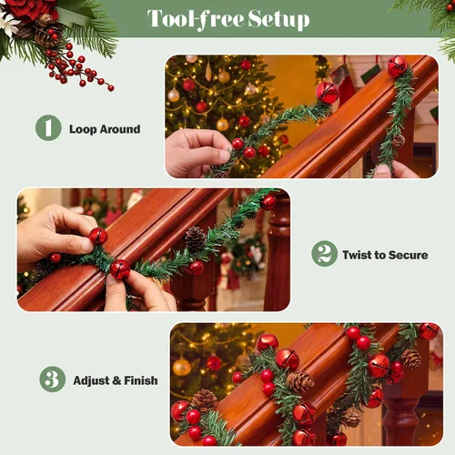 Vista 3 de 30 Pcs Christmas Garland Ties with Bells 20" Twist Ties, Red