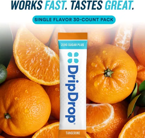 Vista 5 de DripDrop Hydration Zero Sugar Plus Paquetes de electrolitos, mandarina