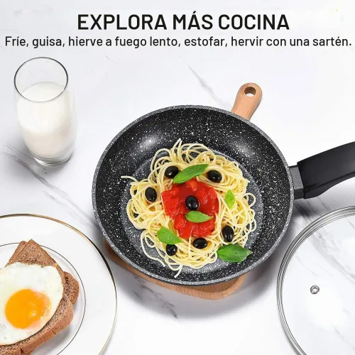 Vista 6 de CSK - Sartén antiadherente de 8 pulgadas con tapa, sartén antiadherente para huevos, sartén para tortilla con mango ergonómico y parte inferior