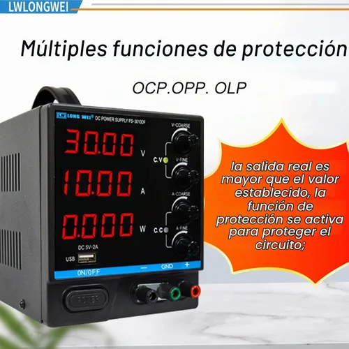 Vista 4 de Fuente de alimentación de CC variable, fuente de alimentación de banco de CC regulada de conmutación ajustable de 30 V 10 A con pantalla