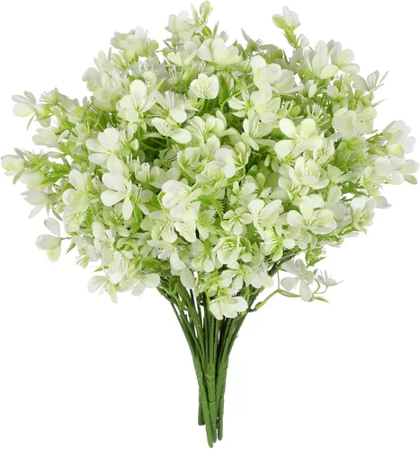 Vista 9 de Myosotis Flores artificiales de plástico, ramos de imitación de plástico que no te olvides, decoración del hogar, centro de mesa, decoración