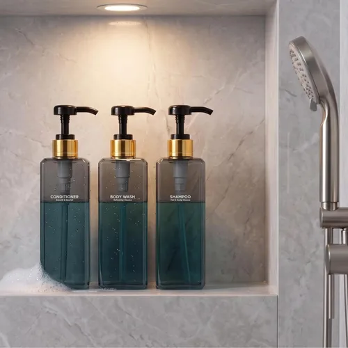 Vista 8 de Dispensador de champú y acondicionador, botellas de ducha recargables de 16 Gris