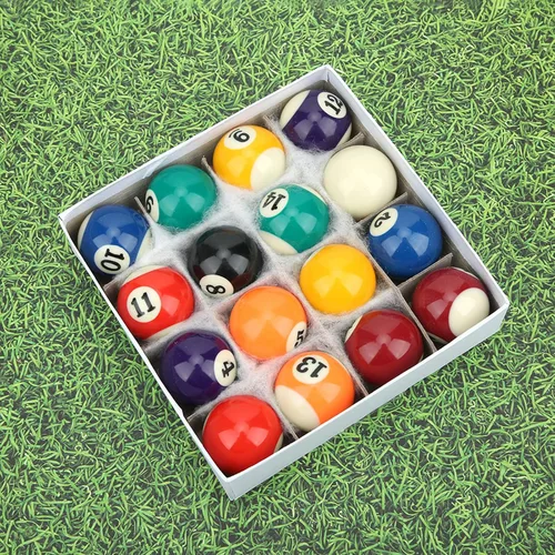 Vista 7 de Joyzan Mini bolas de billar, juego de bolas de billar de tamaño pequeño, estilo americano, bolas de taco de billar, juego completo de 16 piezas