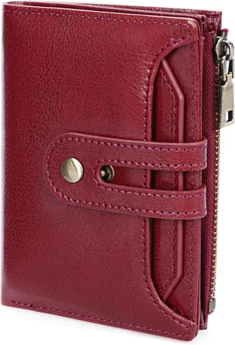 Vista 15 de GOIACII - Cartera pequeña para mujer con bloqueo RFID, piel auténtica, compacta, de dos pliegues, con soporte para tarjetas y bolsillo