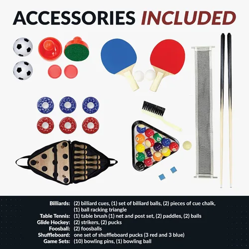 Vista 6 de Hathaway Madison - Mesa multijuego 6 en 1 de 54 pulgadas, ideal para salas de juegos familiares, incluye billar, futbolín, hockey deslizante, tenis