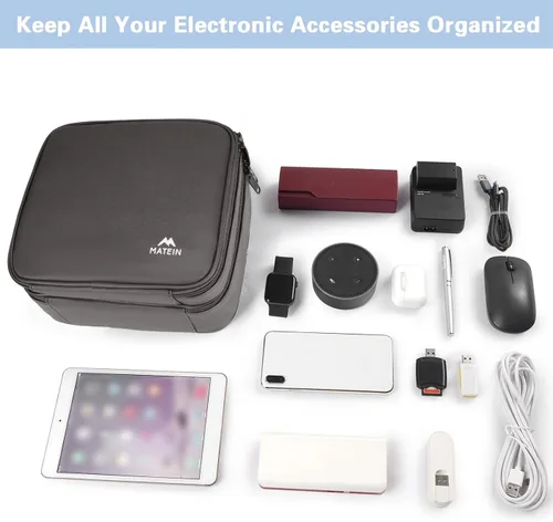 Vista 6 de MATEIN - Bolsa organizadora de cables con divisor ajustable, almacenamiento electrónico para DJ Cable File Bag, Charger Organizer Box, Double Gris