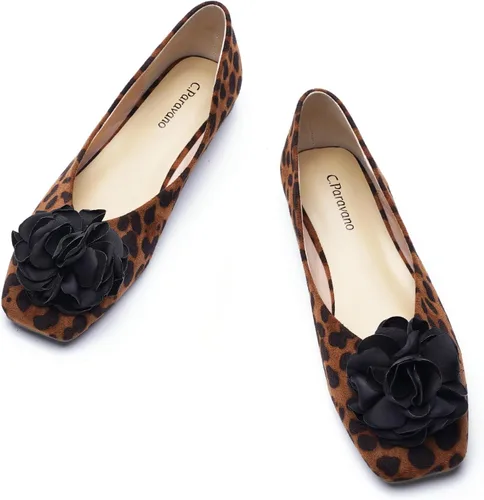 Vista 12 de C.Paravano Zapatos planos de ballet para mujer con punta cuadrada y diseño Negro