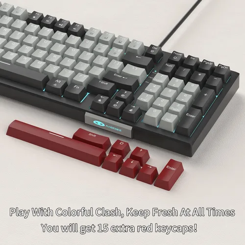 Vista 6 de MageGee Teclado mecánico, teclado de videojuegos con cable Star Sky retroiluminado ultra delgado con interruptores azules, 98 teclas para PC