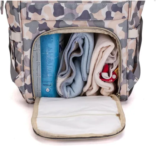 Vista 6 de Mochila para pañales para mamá y papá, bolsa cambiadora de maternidad con correas para cochecito (camuflaje)