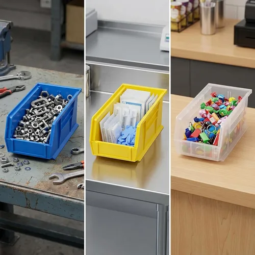 Vista 3 de Quantum Storage QUS230 - Contenedores apilables de plástico resistentes para taller, almacén y garaje, ultra apilables y colgantes, 10-7/8 pulgadas