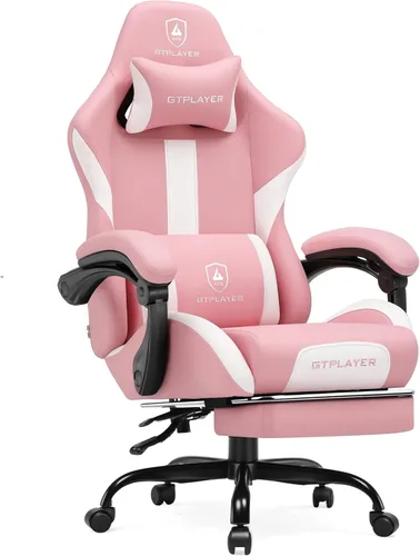 Vista 16 de GTPLAYER Silla de juegos con cojín de resorte de bolsillo, silla de oficina de cuero con respaldo alto ergonómico y soporte lumbar para aliviar