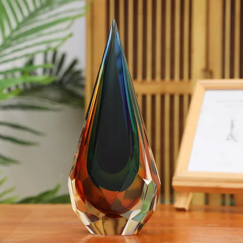Vista 4 de Yao Yuan Handmade Murano Glass Art Decor Sculpture - Unique Hand-Cut Cube Paperweight for Home Décor