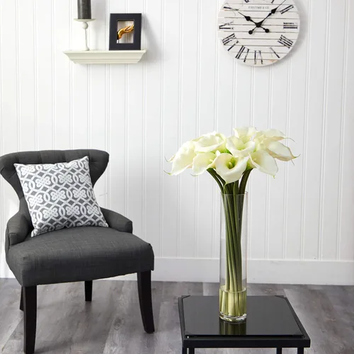 Vista 2 de Nearly Natural Calla Lily con Cilindro Arreglo Flor de Seda