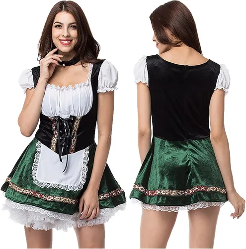 Vista 4 de JOFOW Vestido de fiesta para mujer, vestido de fiesta con hombros descubiertos, para Oktoberfest, cerveza, Halloween, sexy, bar, sirvienta, disfraz