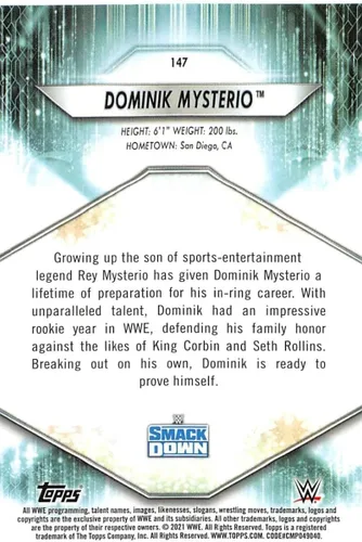 Vista 2 de Topps WWE #147 Dominik Mysterio Wrestling - Tarjeta de intercambio 2021