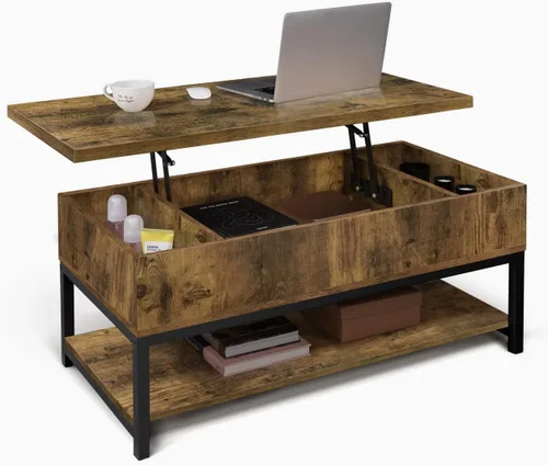 Vista 12 de CAPHAUS Mesa de centro elevable con compartimento oculto y cajón deslizante, mesa elevadora para almacenamiento de sala de estar, 41 pulgadas