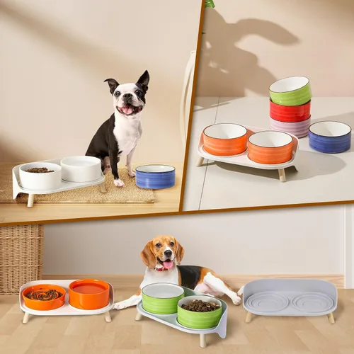 Vista 9 de Soporte elevado para comedero para perros, mesa de comedor elevada para perros y gatos pequeños y medianos, se adapta a platos de alimentos y agua