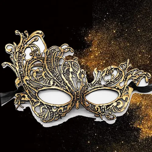 Vista 5 de IDOXE Golden Black Couples Masquerade Masks METAL Half Face Venetian Masquarade Ball Gowns