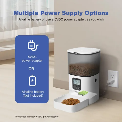 Vista 3 de Comedero automático para gatos, dispensador de alimentos Blanco
