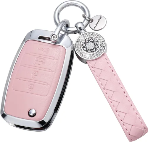 Vista 14 de Compatible with Kia Key Fob Cover with Keychain Genuine Leather Crystal Key Protector