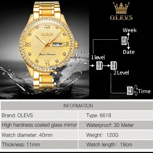 Vista 4 de OLEVS Luxury Gold (Silver) Watches for Men,Men's Stainless Steel Watch with Date,Men's Wrist Watches Waterproof,Classic Dress Watch for Men