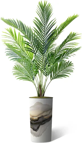 Vista 2 de Árbol artificial con formas abstractas de humo blanco y negro que fluye, palmera tropical areca artificial de seda para decoración del hogar