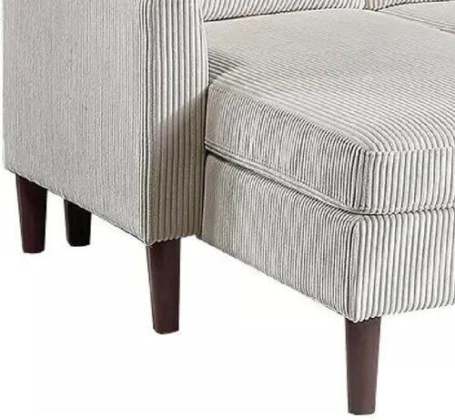 Vista 5 de Benzara Nyla All-in-One Sectional Sofa Set with Double Chaise, Beige Corduroy