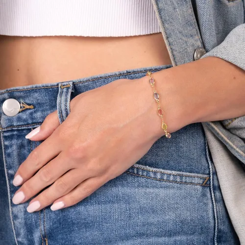 Vista 2 de Barzel Pulsera de cristal multicolor chapada en oro de 18 quilates de 7.5 pulgadas - Hecho en Brasil