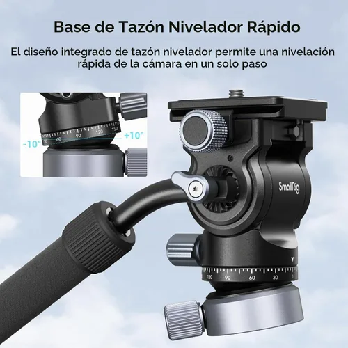 Vista 2 de SMALLRIG Trípode de Video de Viaje de 160 cm, Trípode de Fibra de Carbono con Cabeza Fluida de Liberación Rápida, Base de Nivelación y Columna
