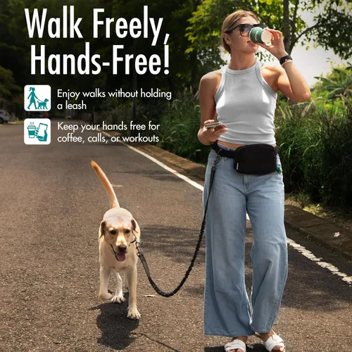 Vista 7 de Correa de perro manos libres con bolsa de golosinas para perros, correa de cintura elegante y moderna para pasear al perro, para llevar