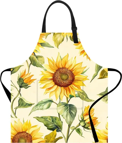 Vista 25 de Delantal divertido con bolsillo para mujeres y hombres, delantal de cocina ajustable para barbacoa y horneado con lindos animales y flores