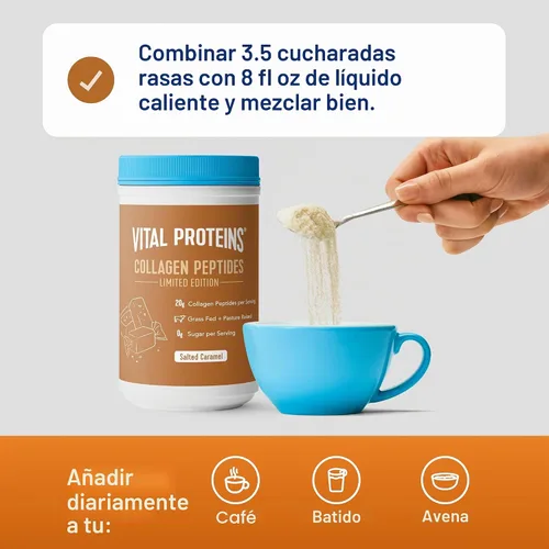 Vista 4 de Vital Proteins® Péptidos de Colágeno con Caramelo Salado, 20g de Péptidos de Colágeno, Cabello, Piel, Uñas y Articulaciones Saludables