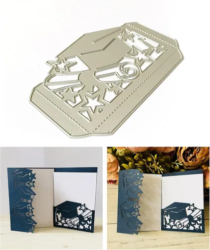 Vista 3 de Troqueles de metal para sombrero de graduación, troqueles de corte para hacer tarjetas, troqueles en relieve para álbumes de recortes, decoración