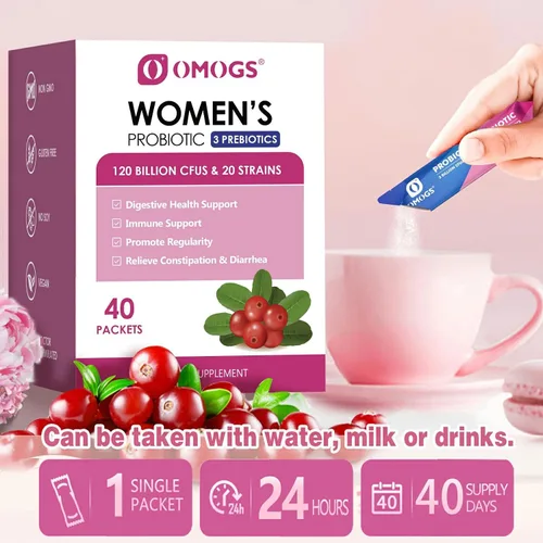 Vista 7 de OMOGS Probiótico para mujeres, 120 mil millones de UFC, 18 cepas, con 3 prebióticos y extracto de arándano, ayuda para el refuerzo inmunológico