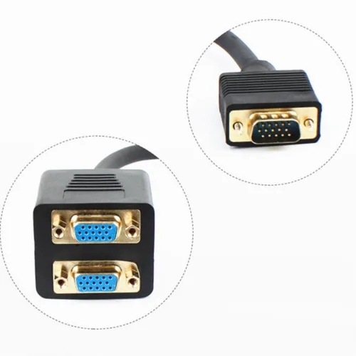 Vista 7 de Divisor de cable de vídeo VGA de 2 puertos 1 en 2 salidas ordenador portátil portátil tarjeta gráfica externa VGA monitor proyector adaptador
