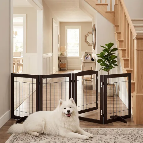 Vista 4 de Vantas Tall Dog Gate Indoor with Door, Freestanding, Foldable, 80" x 30" Pet Gate for Doorways, Stairs, Puppy Safety Fence, Extra Wide, Easy to