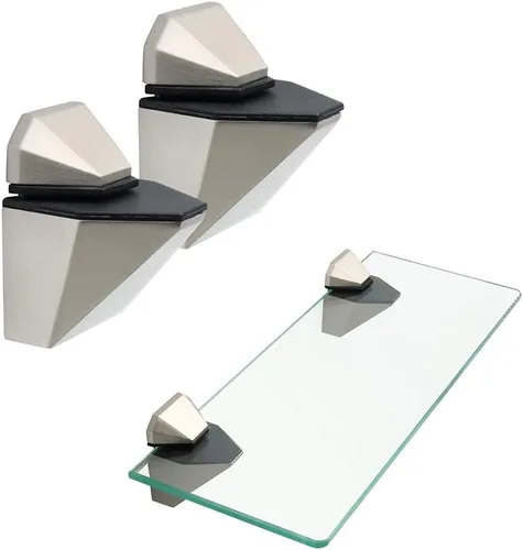 Vista 7 de Soporte de pared ajustable de metal para madera/vidrio, 2 unidades o un par, níquel cepillado (paquete de 2)