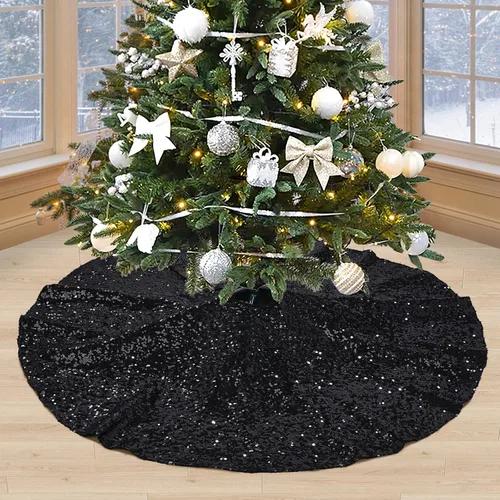 Vista 10 de Falda de árbol de Navidad plateada de 36 pulgadas, falda de árbol de Navidad con lentejuelas brillantes, decoraciones de Navidad con purpurina