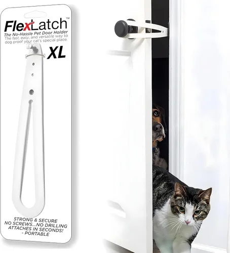 Vista 9 de FlexLatch Pestillo de puerta para gatos - Negro. Alternativa de puerta para gatos, instalación rápida. La correa de cierre flexible permite entrar a