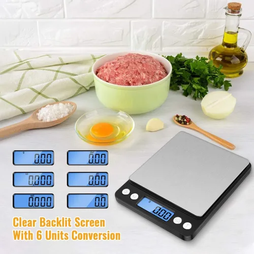 Vista 5 de Diyife Báscula digital de cocina de 17.64 oz/0.00 oz, báscula de alimentos para cocinar de alta precisión, báscula de mini gramos con pantalla LCD