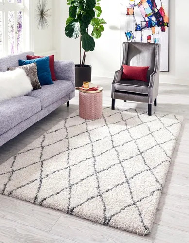Vista 13 de Unique Loom Rabat Shag Collection - Alfombra de área con enrejado (2 pies 2 pulgadas x 3 pies 1 pulgada, rectangular, marfil puro/gris)