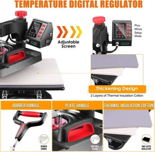 Vista 5 de Prensa de calor profesional, máquina de prensa de calor 8 en 1 para camisetas, máquina de prensa de camisas de 15 x 12 pulgadas, máquina