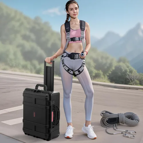 Vista 8 de VEVOR Estuche rígido resistente al agua, caja protectora seca de alta resistencia con espuma precortada, ruedas y asas retráctiles para viajes