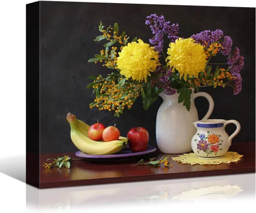 Vista 23 de Denozer - Arte de pared para cocina, lienzo, obras de arte de frutas, uvas, botellas de vino, alimentos, pintura en lienzo para comedor, decoración