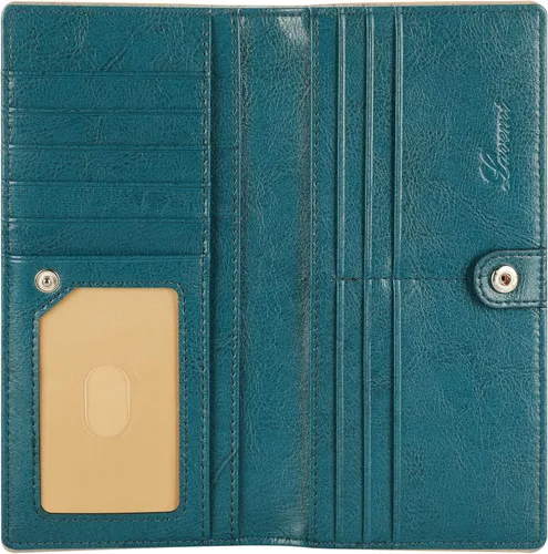 Vista 3 de Lavemi Carteras de cuero ultrafinas con bloqueo RFID para tarjetas de crédito plegables para mujeres