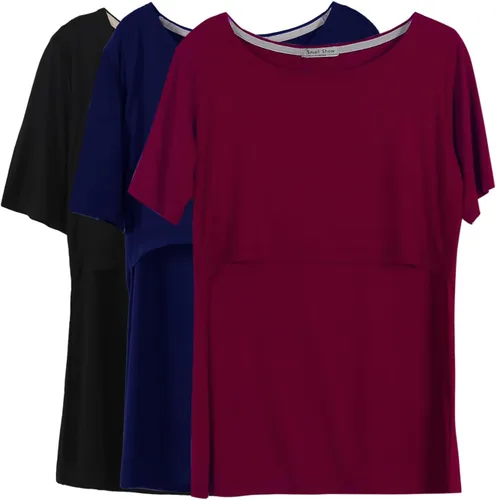 Vista 15 de Smallshow - Camisetas de lactancia para maternidad, manga corta, para mujer Verde militar-negro-gris oscuro (paquete de 3)