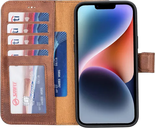 Vista 49 de HARDISTON Funda de piel auténtica hecha a mano compatible con iPhone 11 Pro de 5.8 pulgadas, funda magnética desmontable con tarjeteros - bordes