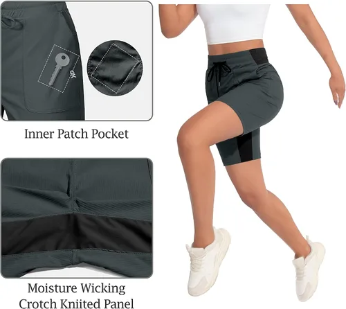Vista 4 de Little Donkey Andy Bermudas de senderismo de secado rápido para mujer pantalones cortos de golf elásticos cintura elástica con cordón